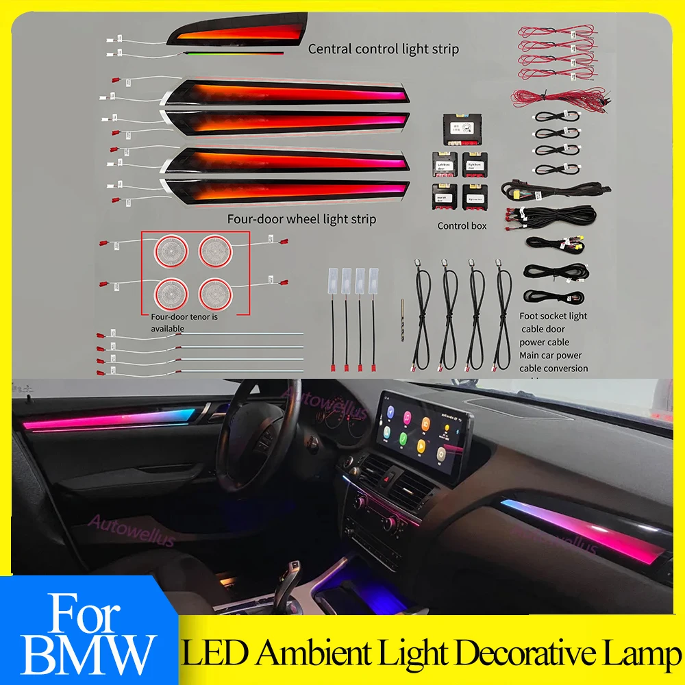 

22 in 1 Dynamic Ambient Lighting for BMW X3 X4 F25 F26 2012-2017 64 Color Car Door LED Interior Light Decoration Atmosphere Lamp