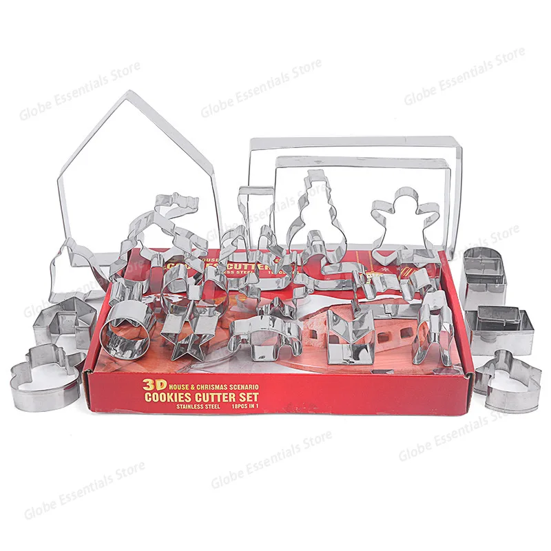 28-Piece Set Stainless Steel 3D Christmas Cookie Cutter Baking Tools Gingerbread House Design Popular