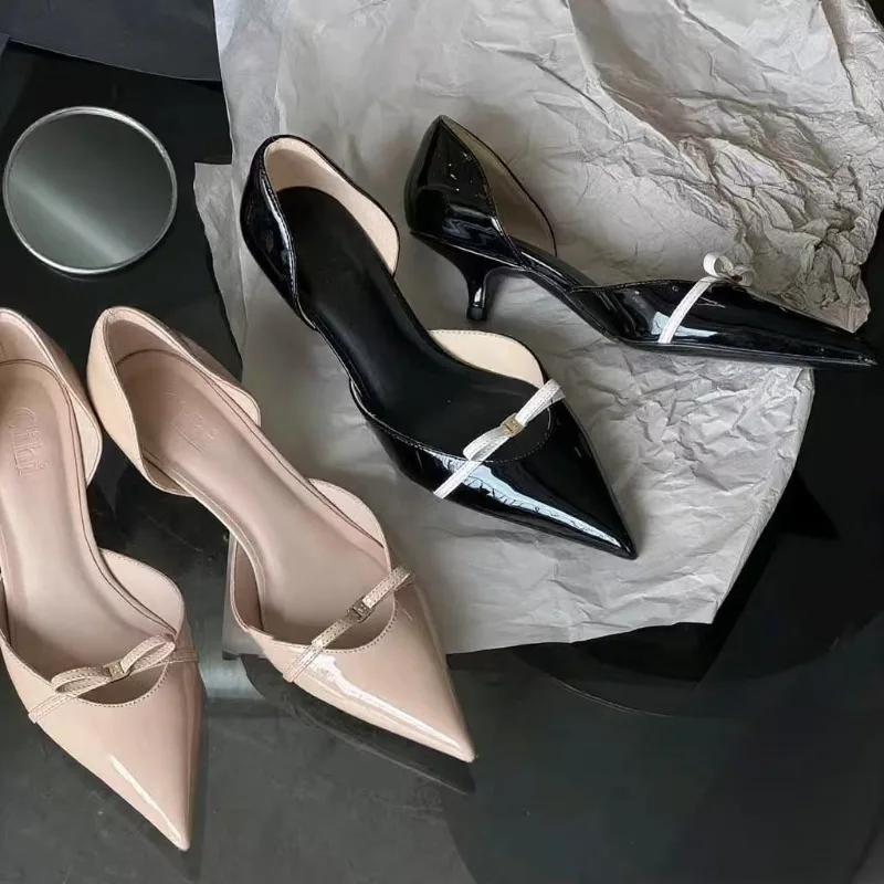 

Women's Shoes Elegant French Pointed Tip High Heels for Woman Exquisite Patent Leather Casual Shoes Designer Shoes Zapatos Mujer