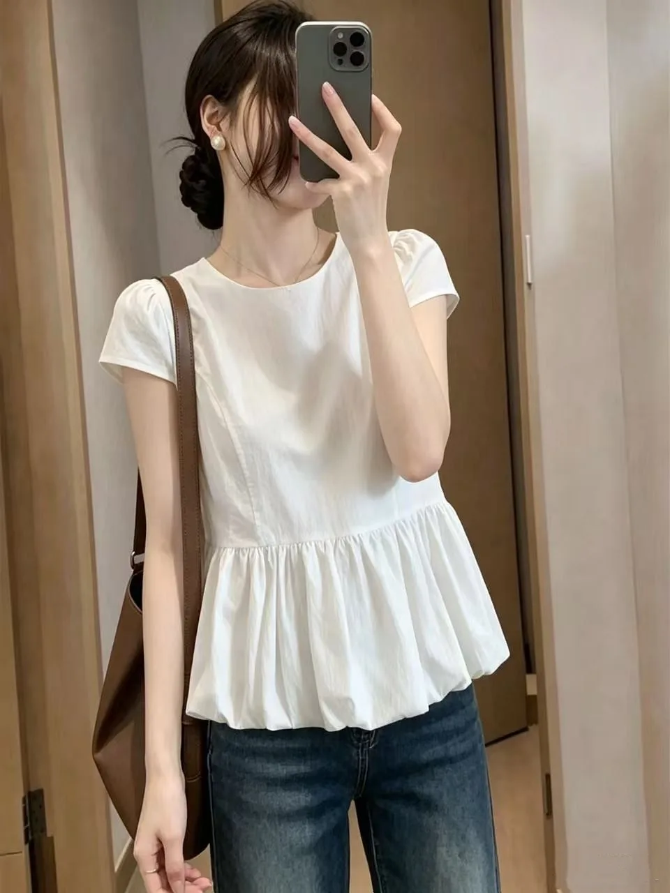 

plus Size Women's Korean Style A-Line Shirt Short Sleeve Floral Hem Versatile Casual Breathable Summer Top Female Fashion