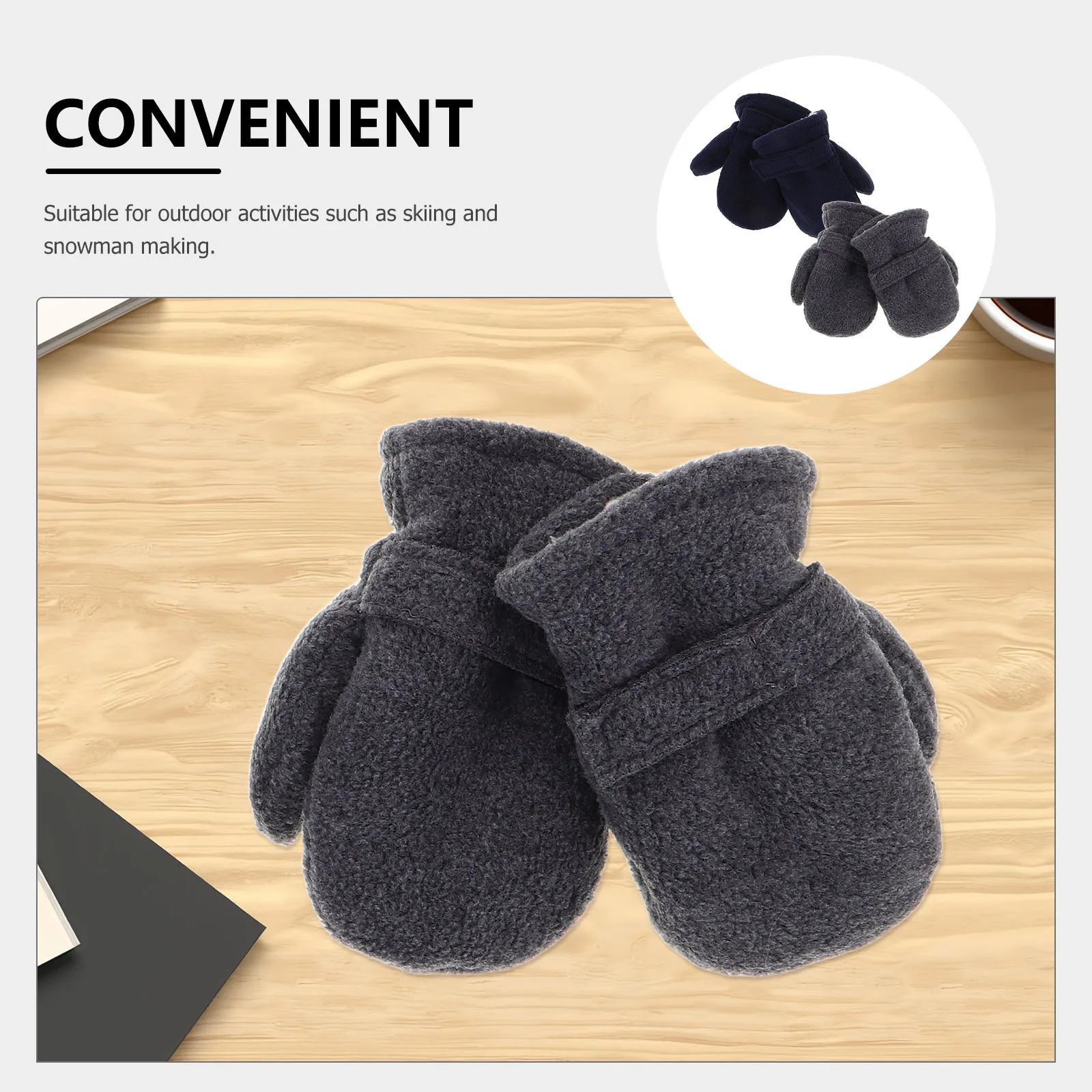 2 أزواج من القفازات الحرارية للأطفال سميكة مبطنة بالصوف قفازات الثلج آمنة بحلقة ربط مناسبة للأنشطة الشتوية #3
