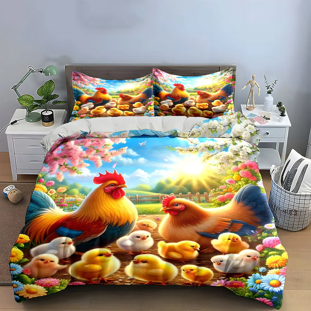 Spring Farm Chicken Family Decor Multiple sizes kid's and adults' bedroom Exquisite 3PC bedding set, gift