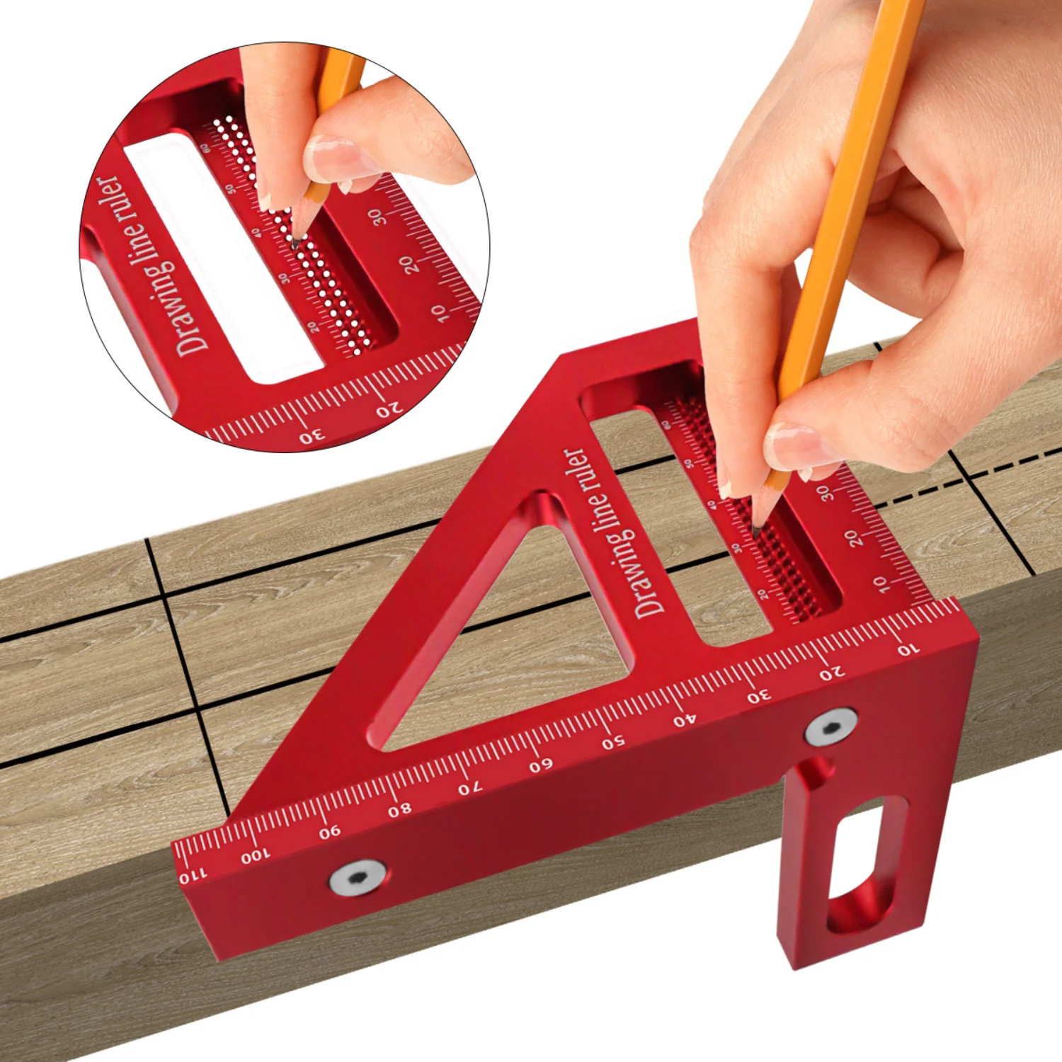 

1pc Carpenter Square Aluminum Miter Triangle Hole Ruler Woodworking Square Protractor - 3D Multi Angle 45/90 Degree Layout Measu