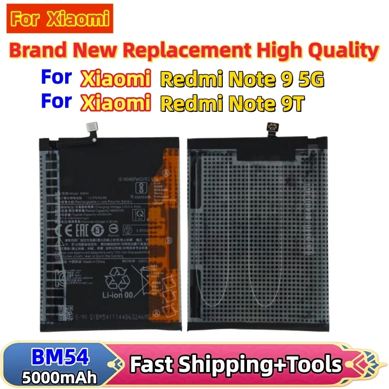 High Quality BM54 Battery For Xiaomi Redmi note9 5G / Note 9T MTK800U Phone Batteries Fast Shipping+Tools