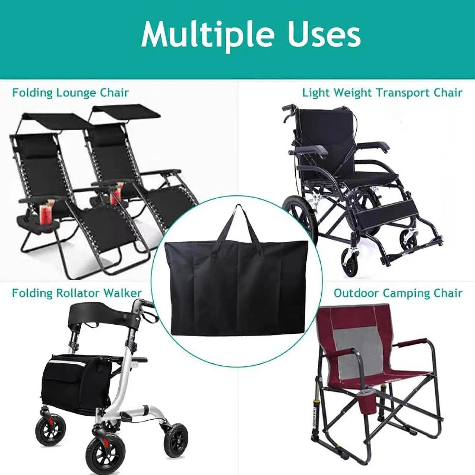 Folding Chair Cover Storage Bag Black Universal Fit Multifunctional for Camping Chairs Accessory Oxford Fabric 41.7x11x28.3inch