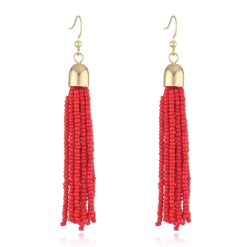 European and American Retro Ethnic Style Handmade Beaded Earrings Feminine and Versatile Bohemian Colorful Tassel Bead Jewelry