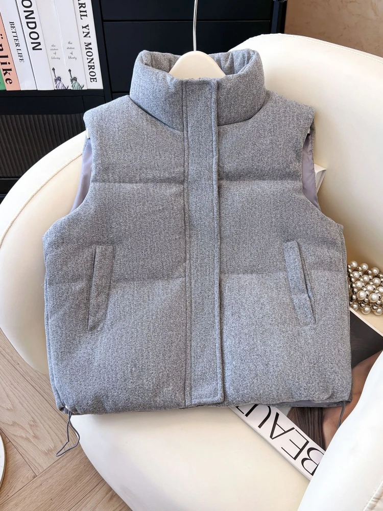 

Autumn Winter Women Casual Loose Stand-up Collar Down Cotton Vest New Korean Version Thickened Solid Color Versatile Vest