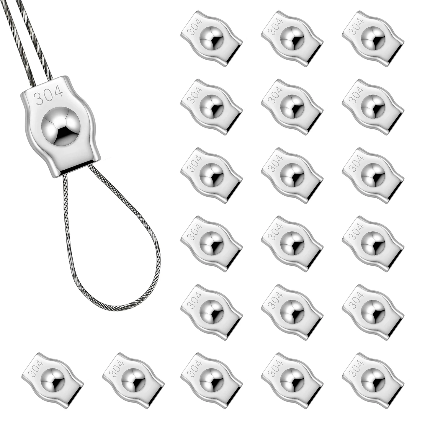 Image of 20 Stück Edelstahl-Drahtseilklemmen, M3 304 Edelstahl-Einzelbolzen-Seilklemmen für 1,5 mm bis 2 mm Drähte und Kabel