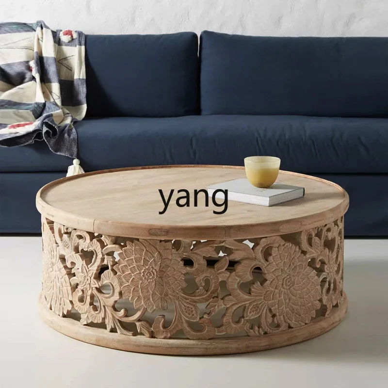 

LTT solid wood coffee table French retro hand-carved tea table Hollow tea table