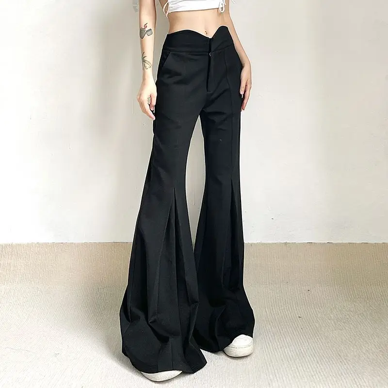 Pantalones acampanados plisados para mujer, traje largo, versátil, ajustado y drapeado, informal, tendencia, novedad de 2024