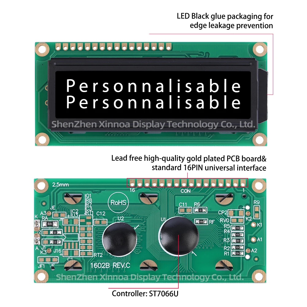 Original ST7066U Chip 1602B Rev. C Módulo LCD europeu, BTN filme preto, Orange Letter, 80*36mm, Suporte de Solução Desenvolvimento