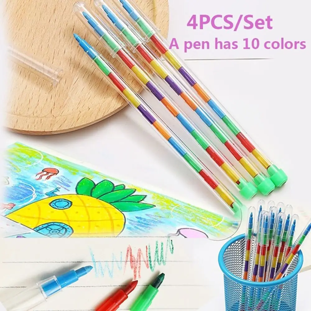 

Children School Office Supplies 10 Color Art Replaceable Stacker Pen Stationery Kids Graffiti Pencils Painting Pen Crayon