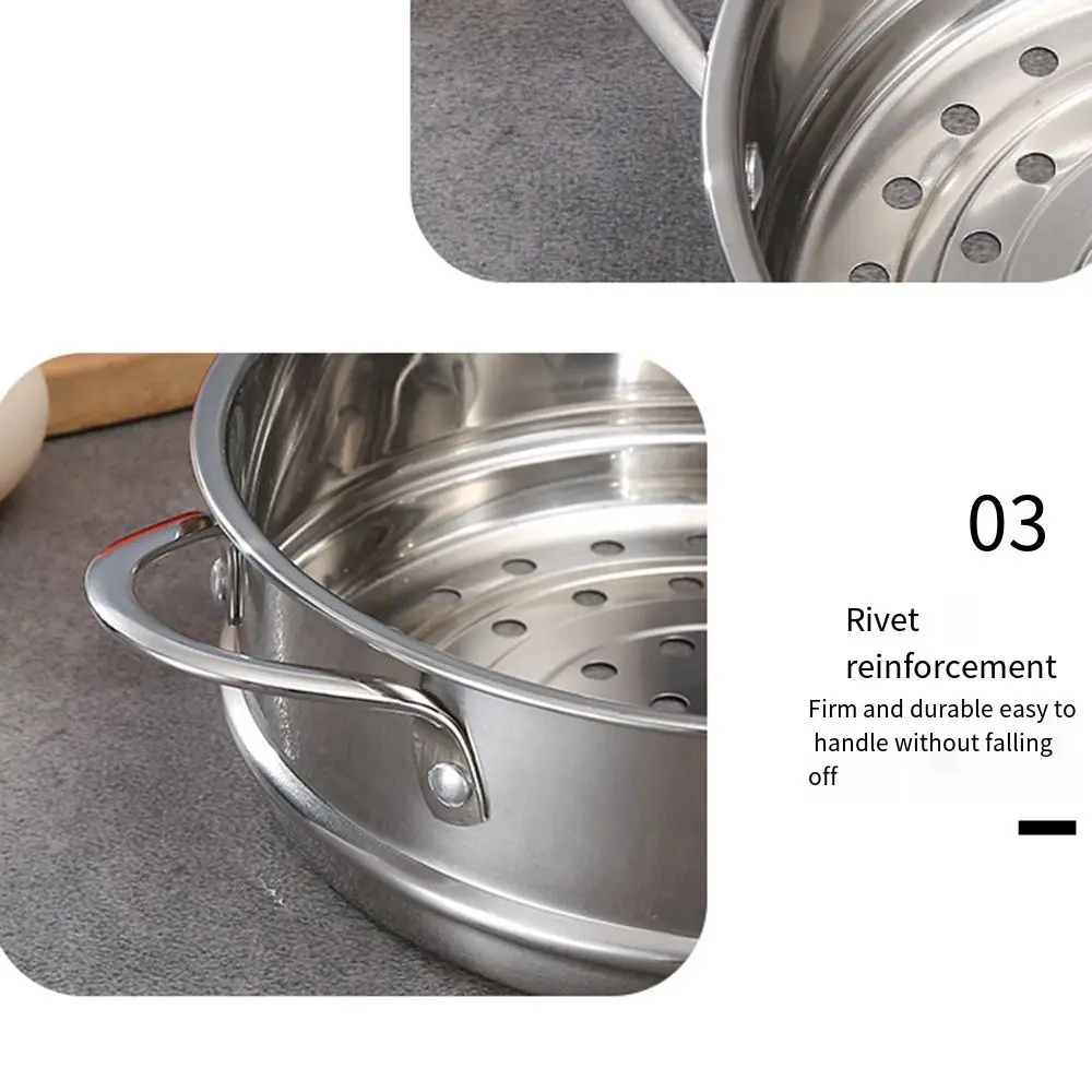 

Stackable Food Steam Rack Steamed Stuffed Bun Strainer Rice Cooker Steamer Pot with Double Ear Durable Stainless Steel Steamer