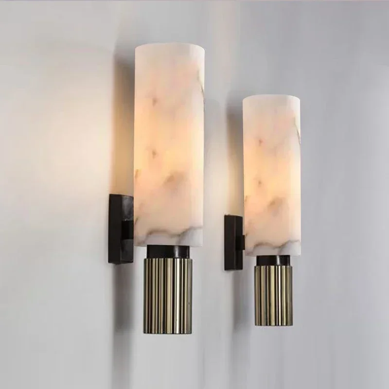 

Modern Natural Marble Wall Lamp Copper Foyer Villa Aisle Corridor Bedroom Sconce E14 Bulb Lighting Fixtures Dorp Shipping