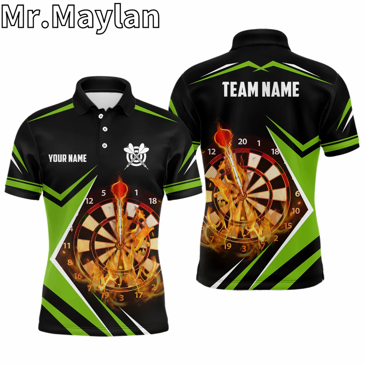 3D Green And Grey Sports Style Mens Darts Polo Shirt Custom Darts Shirt For Men Dart Team Jerseys Outfits Gifts For Darts Lovers image 5