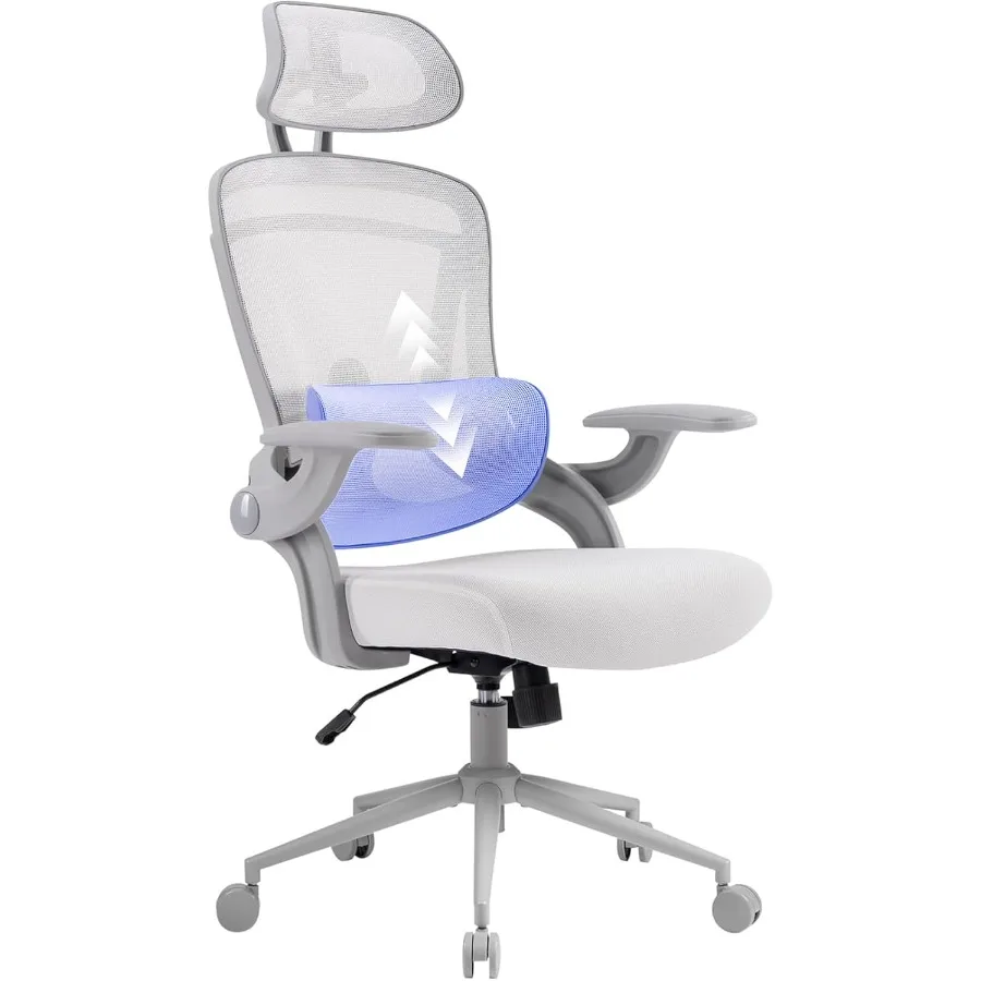 Ergo Fit Ergonomischer Netz-Bürostuhl mit hoher Rückenlehne und verstellbarer Kopfstütze zur Lordosenstütze und hochklappbaren Armlehnen für Enhanced Com