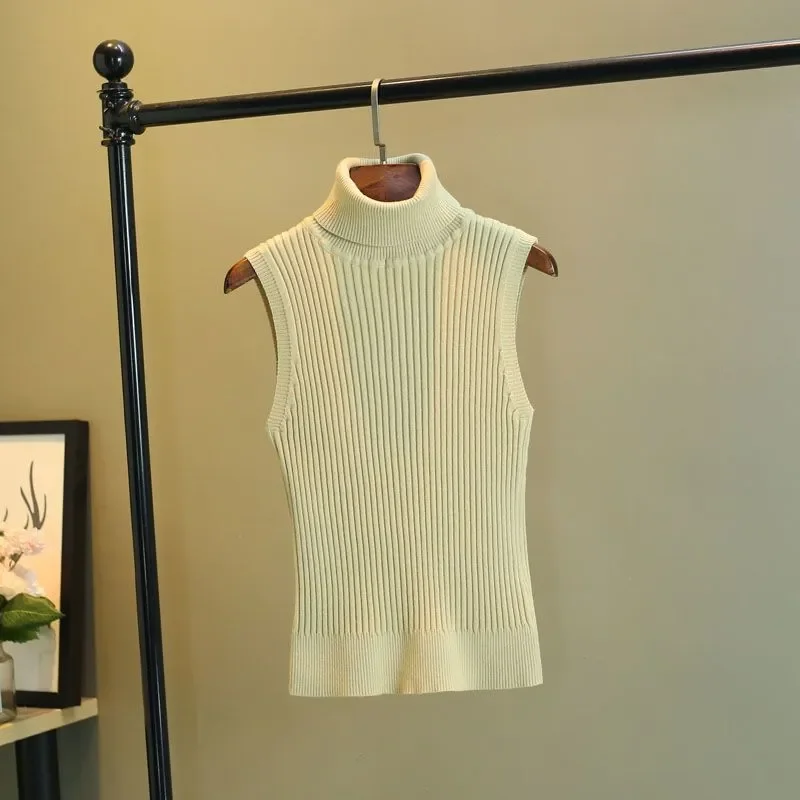 

Thickened Autumn and Winter Turtleneck Sweater Vest Women's Vest Korean Style Slim Top Sleeveless Bottoming Sweater Fashionable