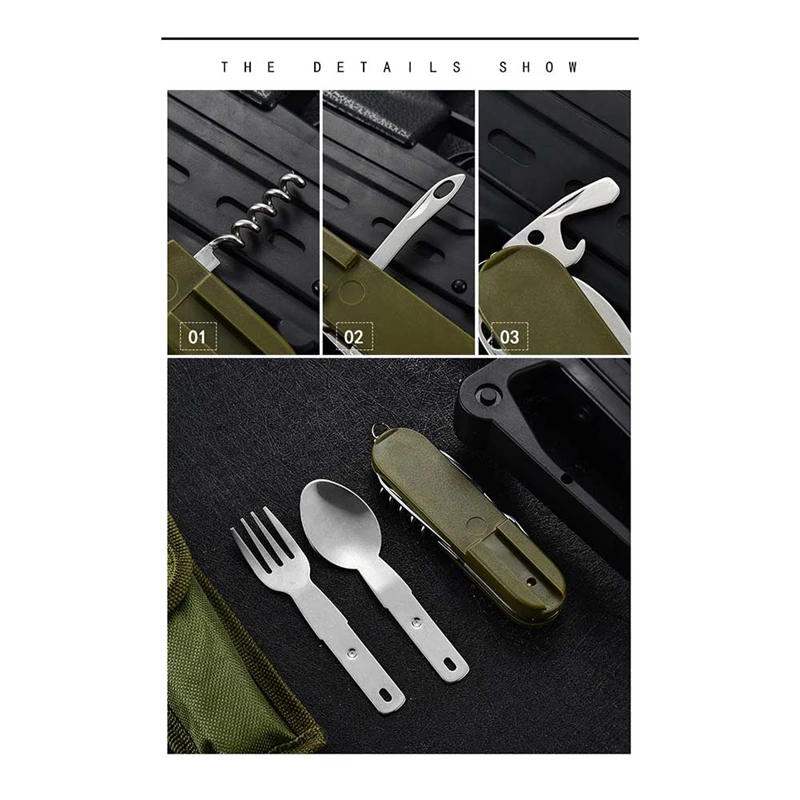 Hiking Travelling Dinnerware Multifunctional Outdoor Tableware Stainless Steel Foldable Fork Spoon Picnic Tool Camping Tableware image 4