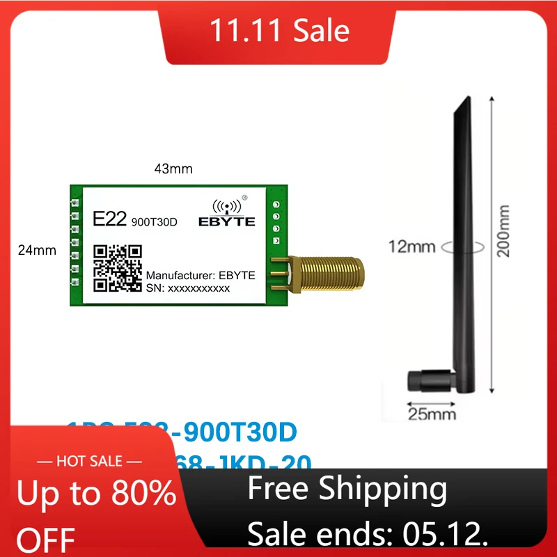 

Модуль LoRa 915 МГц радиочастотный дальнего действия 10 км 30 дБм CDSENET E22-900T30D SMA-K интерфейс беспроводной приемник
