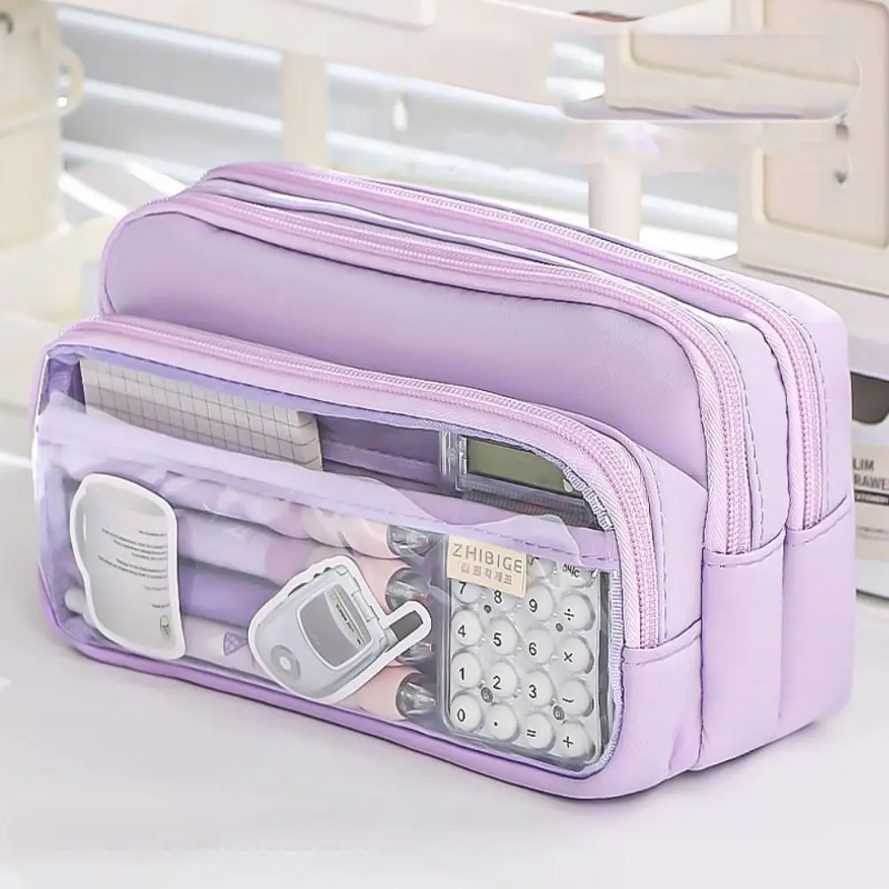 

Simplicity Multilayer Transparent Pencil Case Large-capacity Zipper Pencil Bag Transparent Marker Pouch Pen Pouch Girls