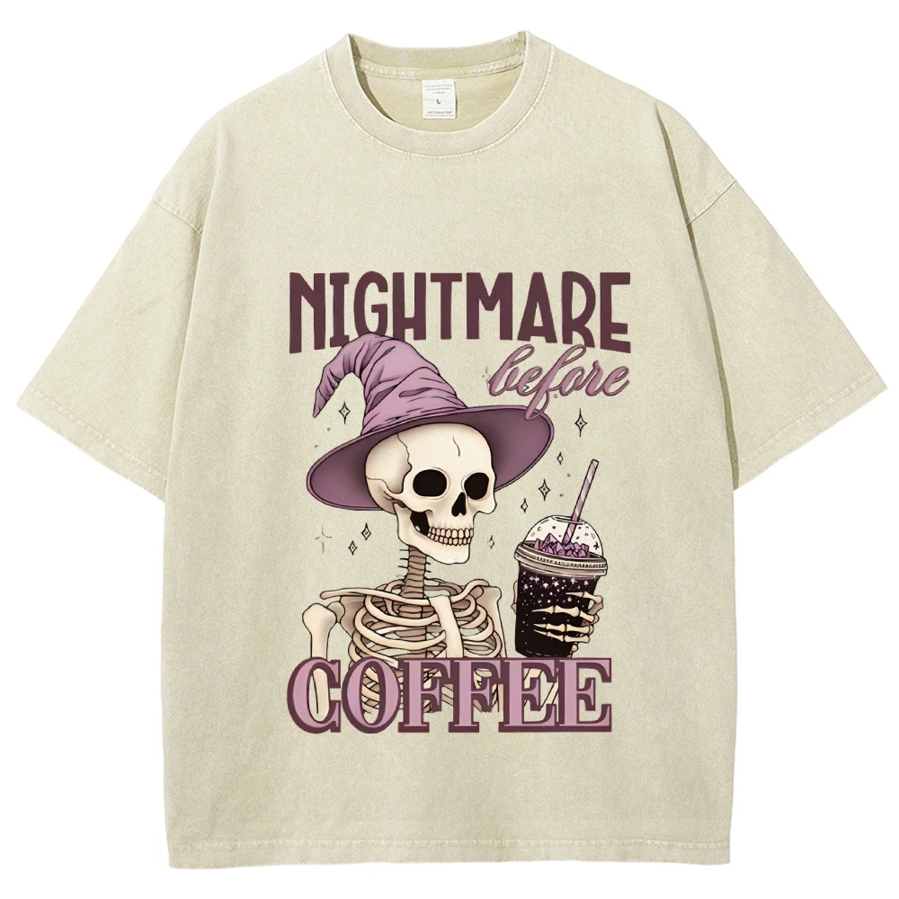 

Nightmare Before Coffee Shirt Retro Skeleton T-Shirt Halloween Costume Horror Cofe Shirts Funny Halloween Tee Fall Clothes Women