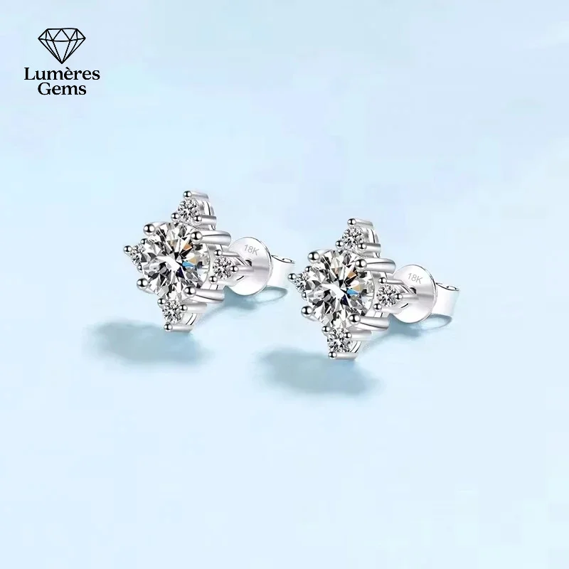 

Girl Birthday Gift 18K White Gold Earplug Stud Earrings Women Wedding 1/0.5CT Moissanite Diamond Daughter Adult'S Day Jewelry