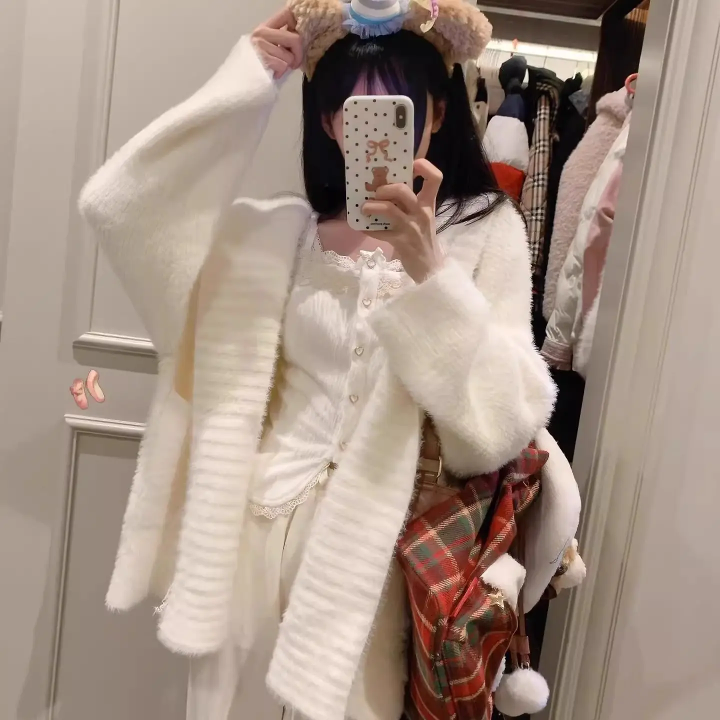 

Knitted Cardigan Korean Fashion Simple Solid Sweater Coat 2025 Autumn White Cardigan Gentle Hooded Clothes