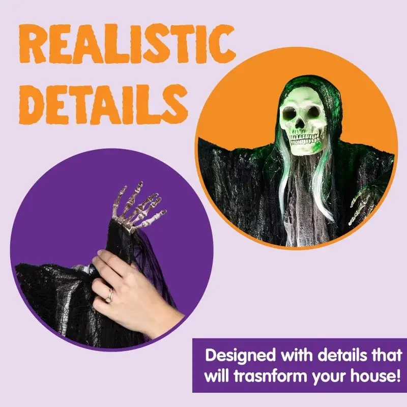 Hanging Halloween SkeletonGhosts Decorations Grim Reapers for Halloween Outdoor  Halloween Sound Control Light Up Ghost