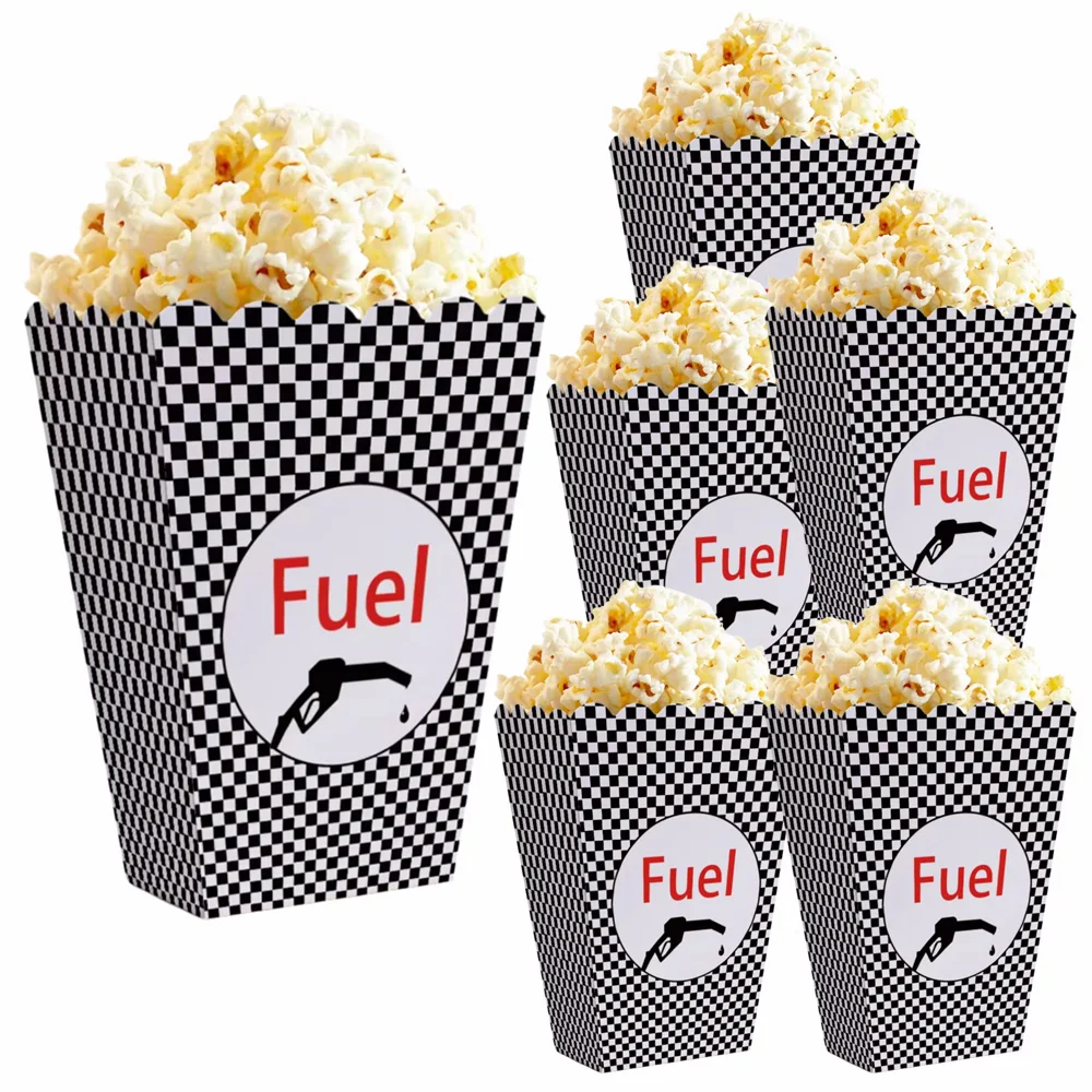 6Pcs Race Car Fuel Can Popcorn Treat Boxes Racing Birthday Party Baby Shower Supplies Candy Cookie Container Bridal Shower Decor