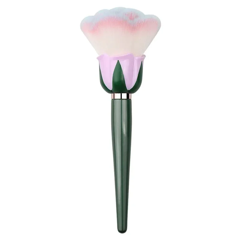 Brocha de maquillaje de madera para base en polvo suelto, colorete, manicura, arte de uñas, cepillo para polvo, flores rosas, herramientas de maquillaje de belleza, accesorios