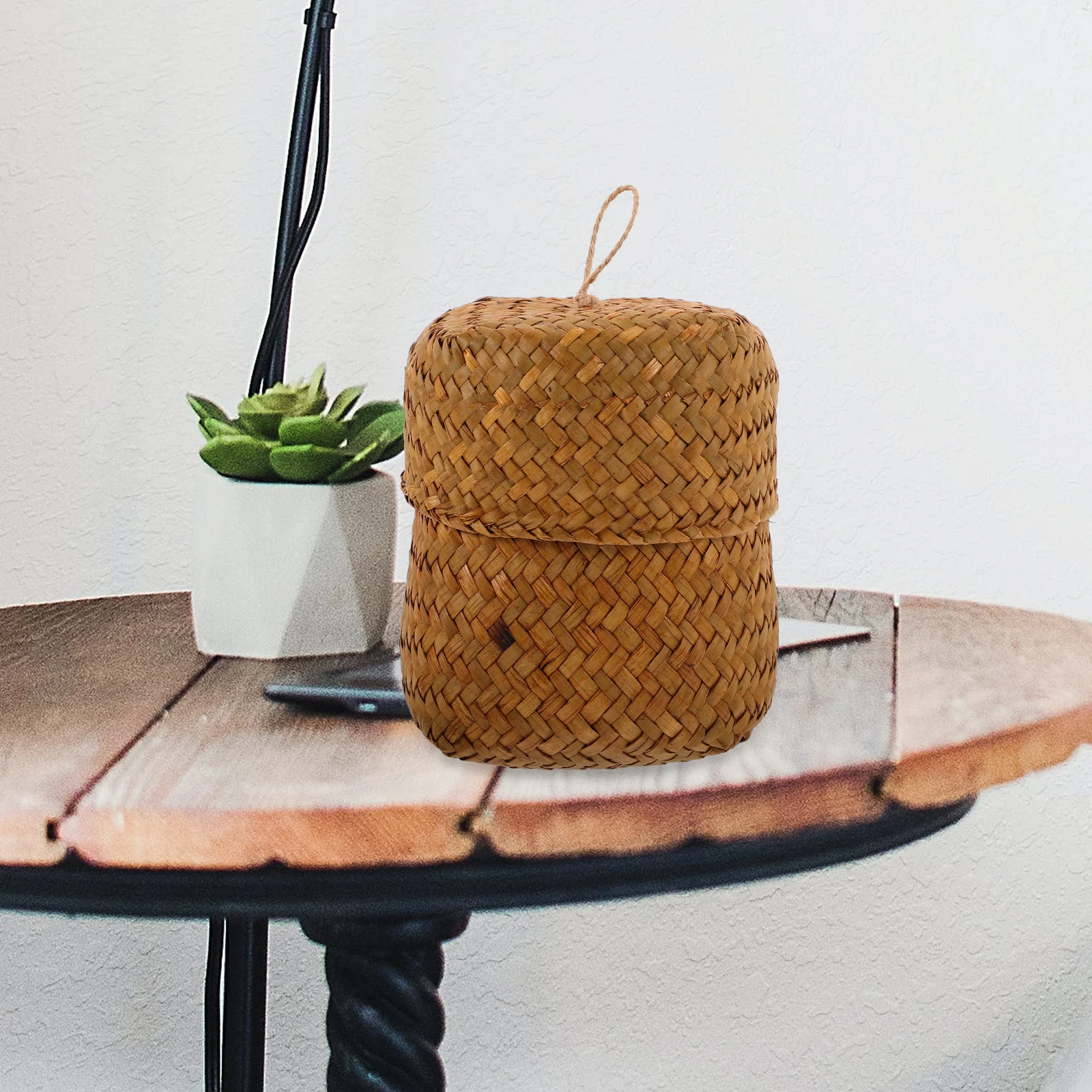 

Mini Gift Seagrass Storage Basket Handwoven Straw Container Lid Small Round Basket Natural Decor Mini Baskets