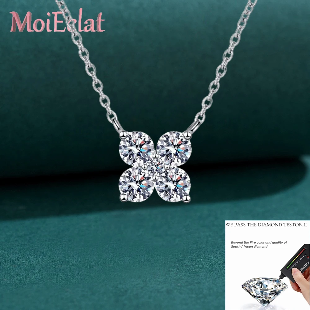 

Four Petals Pendant Women, Platinum Pt950, 1.26CT Moissanite, Girl Necklaces Wedding Birthday Gift Anniversary Valentine's Day
