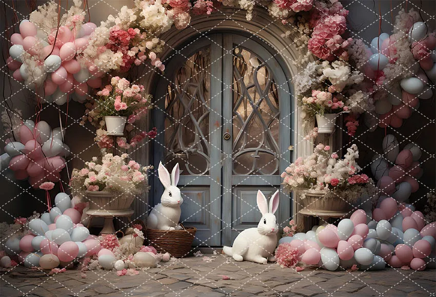 Mehofond عيد الفصح الباب الأمامي خلفيات للتصوير الفوتوغرافي للأطفال حفلة عيد ميلاد أرنب البيض زهرة بالون ديكور خلفية استوديو الصور