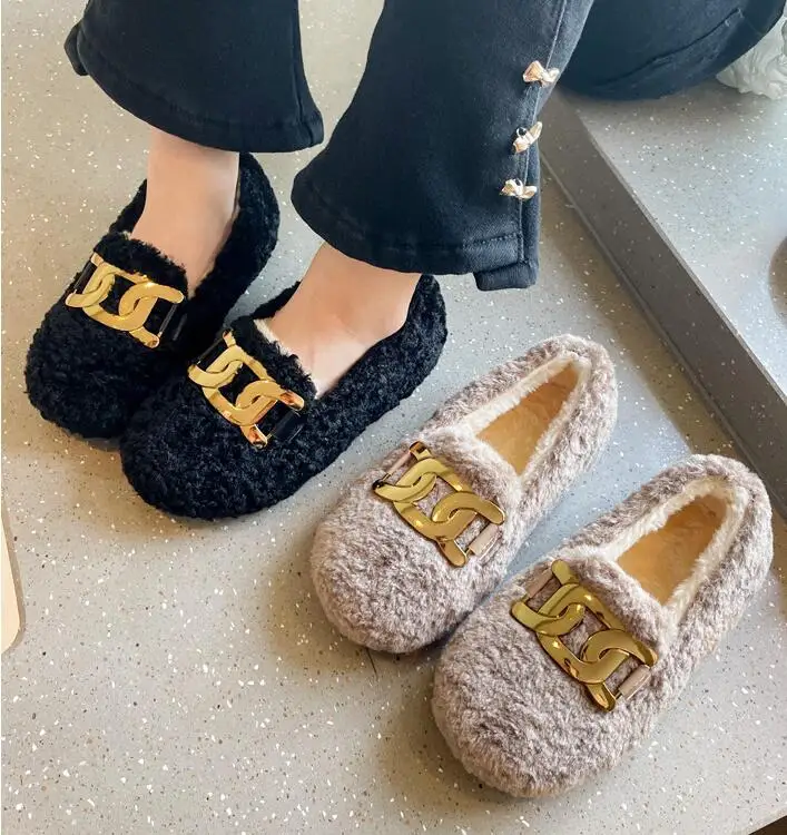 

New Girls Peas Shoes Plus Velvet Children's Casual Shoes Flats Boots Solid Color Kids Boots Cotton-padded Shoes