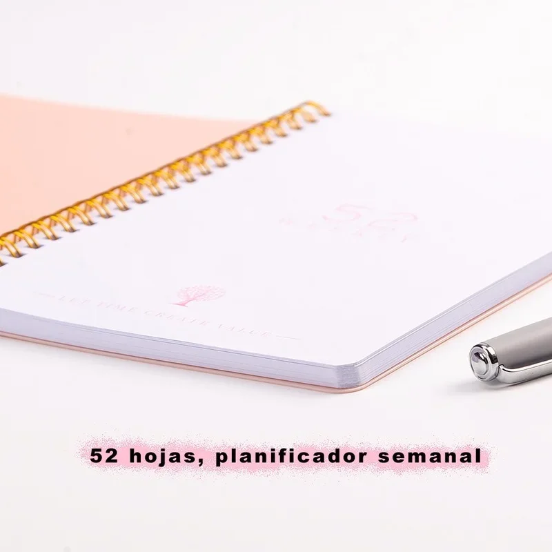 Agenda Notebook com Bala Espanhola, Diário e Semanal, Planejador Inglês, Organizador para Escola e Escritório, Papelaria, A5, 2023