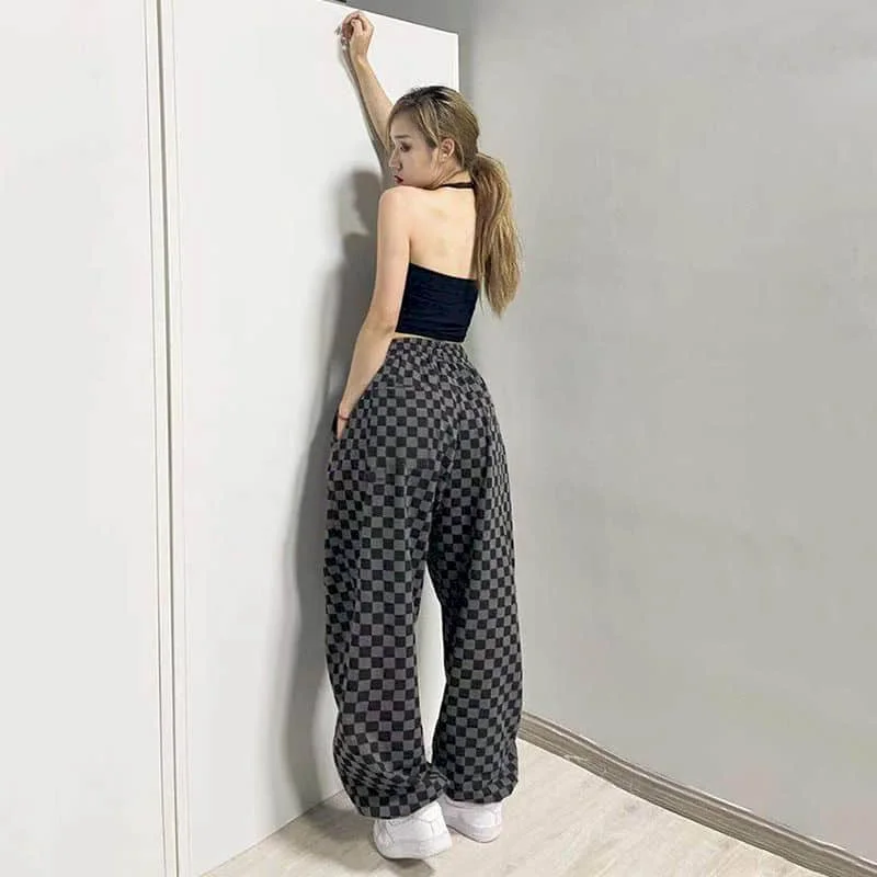 Harajuku Pants Casual Women\'s Pants Lace-up Baggy Pants Korean Fashion Leggings Y2k Pants Plaid Sporty Sweatpants Women Clothing