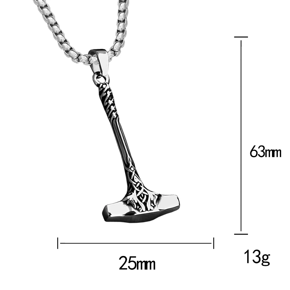 Vintage Nordic Thor Hammer Pendant For Men Viking Amulet Stainless Steel Necklace Fashion Biker Jewelry Gifts Dropshipping