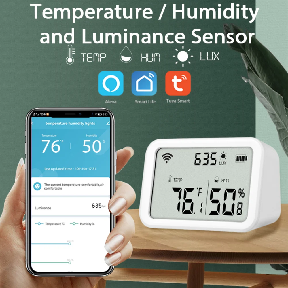 Smart Tuya Wifi Zigbee Temperature Humidity Sensor Lux Light Detector Indoor Hygrometer Thermometer Luminance Lux Light