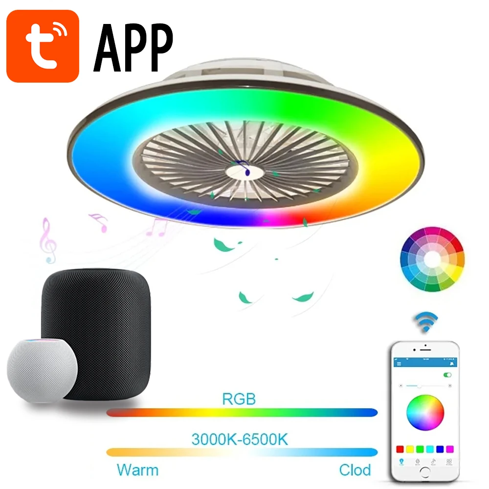 

Tuya Electric Fan Ceiling Fan LED Light RGB IC APP Control Ceiling Fan With Light Music Rhythm Multi-mode Adjustment for Room