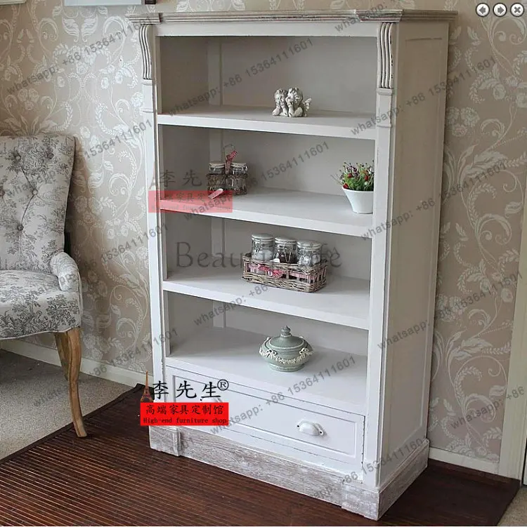 

American country style oak bookcase French simple solid wood old storage cabinet