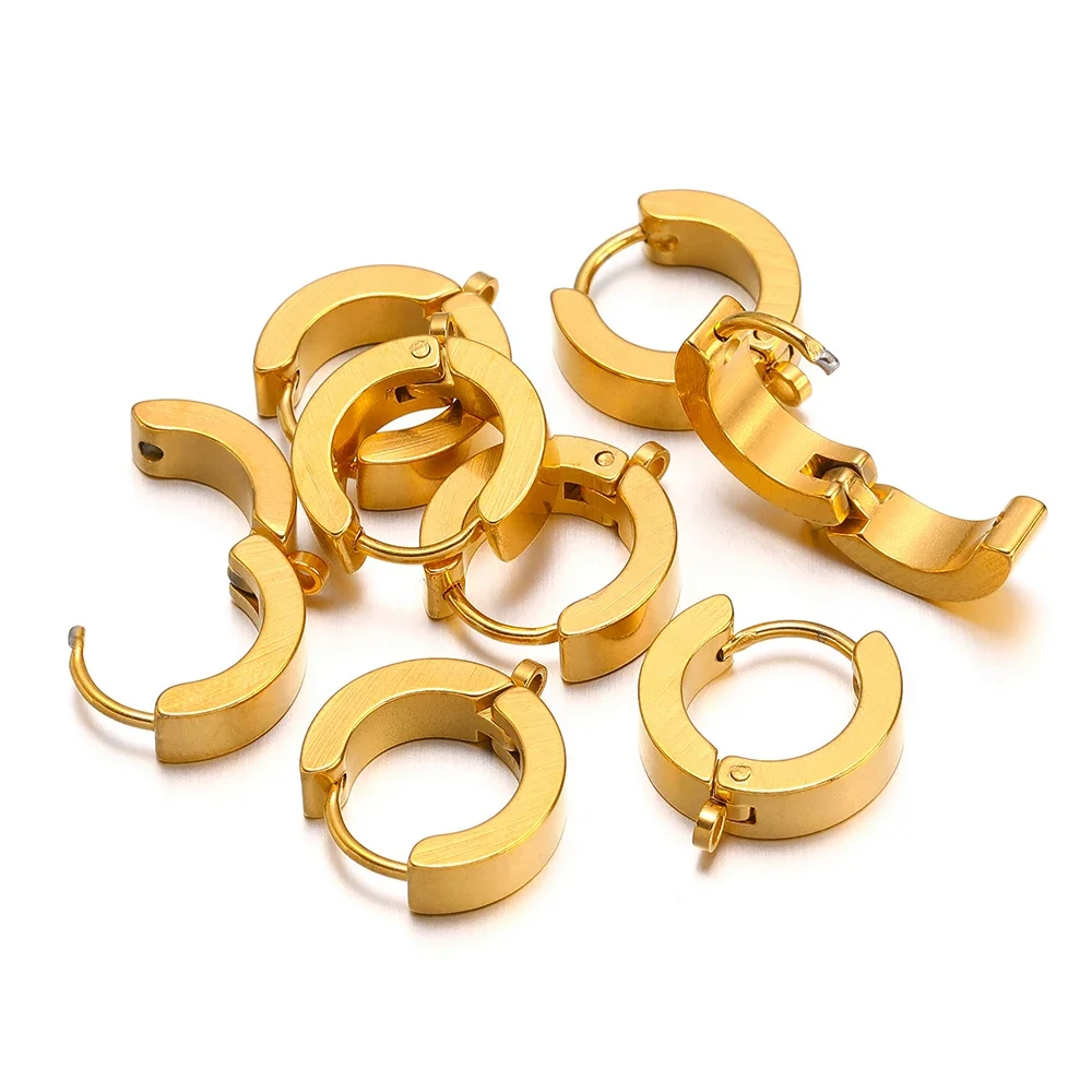 10Pcs Stainless Steel Fashion Hoop Earrings Round Stud Hooks with Loop for DIY Men Jewelry Findings Earring Components Wholesale