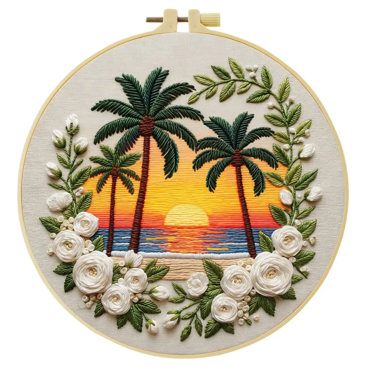 1 Stück 20X20CM/15X15CM 7,87/6,3 Zoll Sonnenuntergang Stickerei Starter-Kit DIY-Kit DIY Stickerei-Set Handarbeiten Nadelkunst Heimdekoration – Detail 3