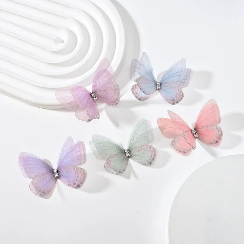 10pcs New Multicolor Organza Rhinestone Insect Butterfly Animal DIY Handmade Craft Jewelry Earrings Dress Accessories 5cm Wide