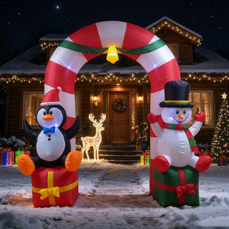 Inflatable Christmas Arch 2.7M Snowman Penguin Sitting Gift Pack with Led Lights Outdoor Yard Porch Christmas Party Decoration