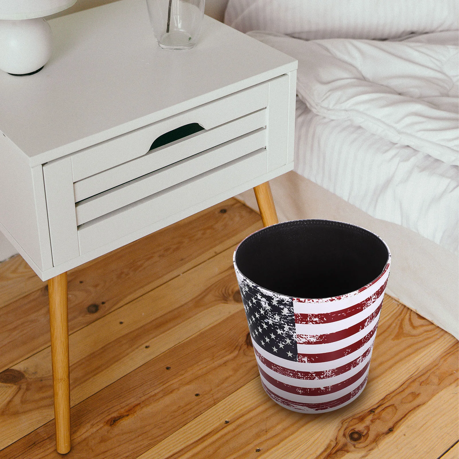 Garbage Can Decorative Trash Bin PU Home Cans Container Waste European Style for Office Travel Wastebasket