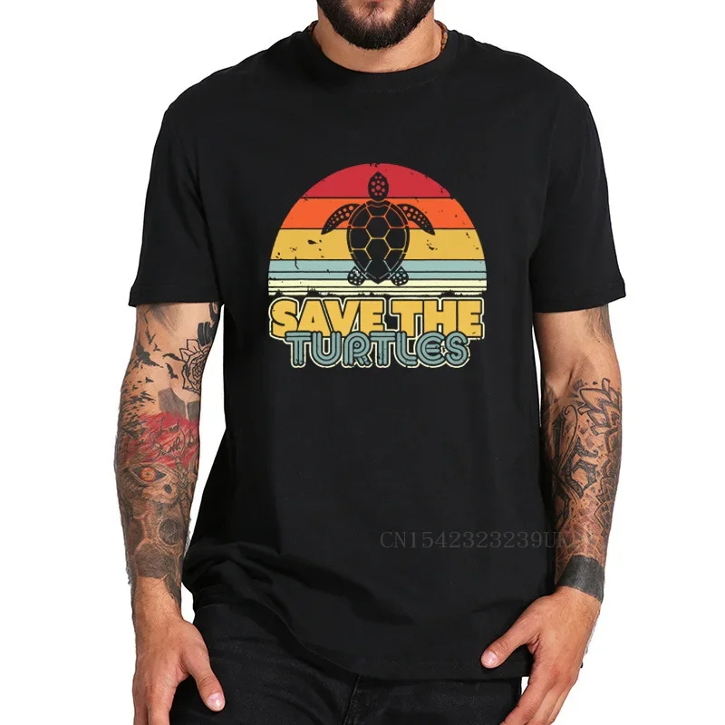 Save The Turtle T Shirt - Turtle Animals Lovers Retro Style TShirt 100% Cotton Breathable Cloth Tees Tops