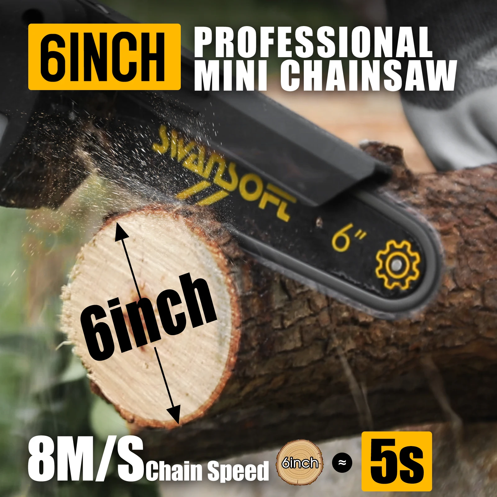 Mini motosierra eléctrica inalámbrica Swansoft de 16,8 V y 6 pulgadas con batería de litio, sierras de cadena portátiles, motosierra con batería de CS-1 para madera