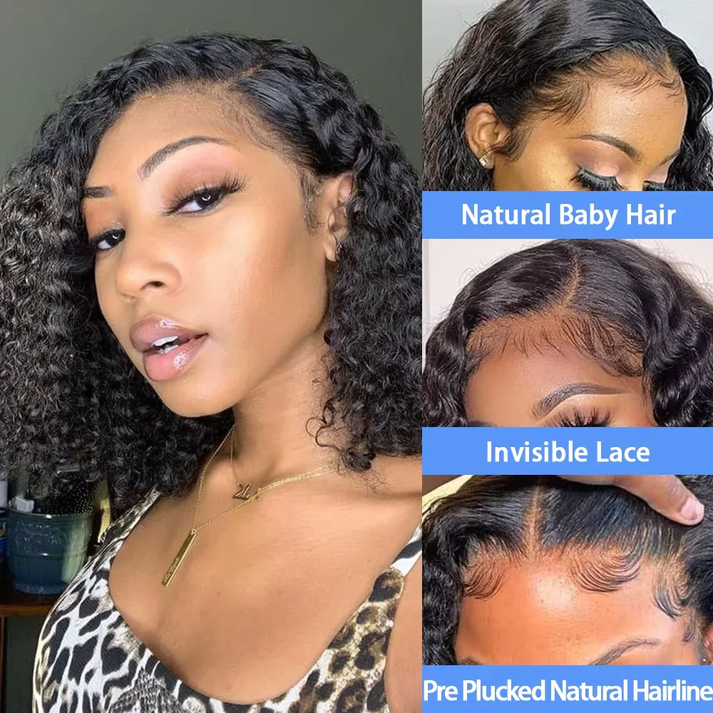 250% Density Short Bob 13x4 HD Lace Front Human Hair Wigs Women Deep Wave Indian Raw Curly Lace Frontal Wig Glueless Closure Wig