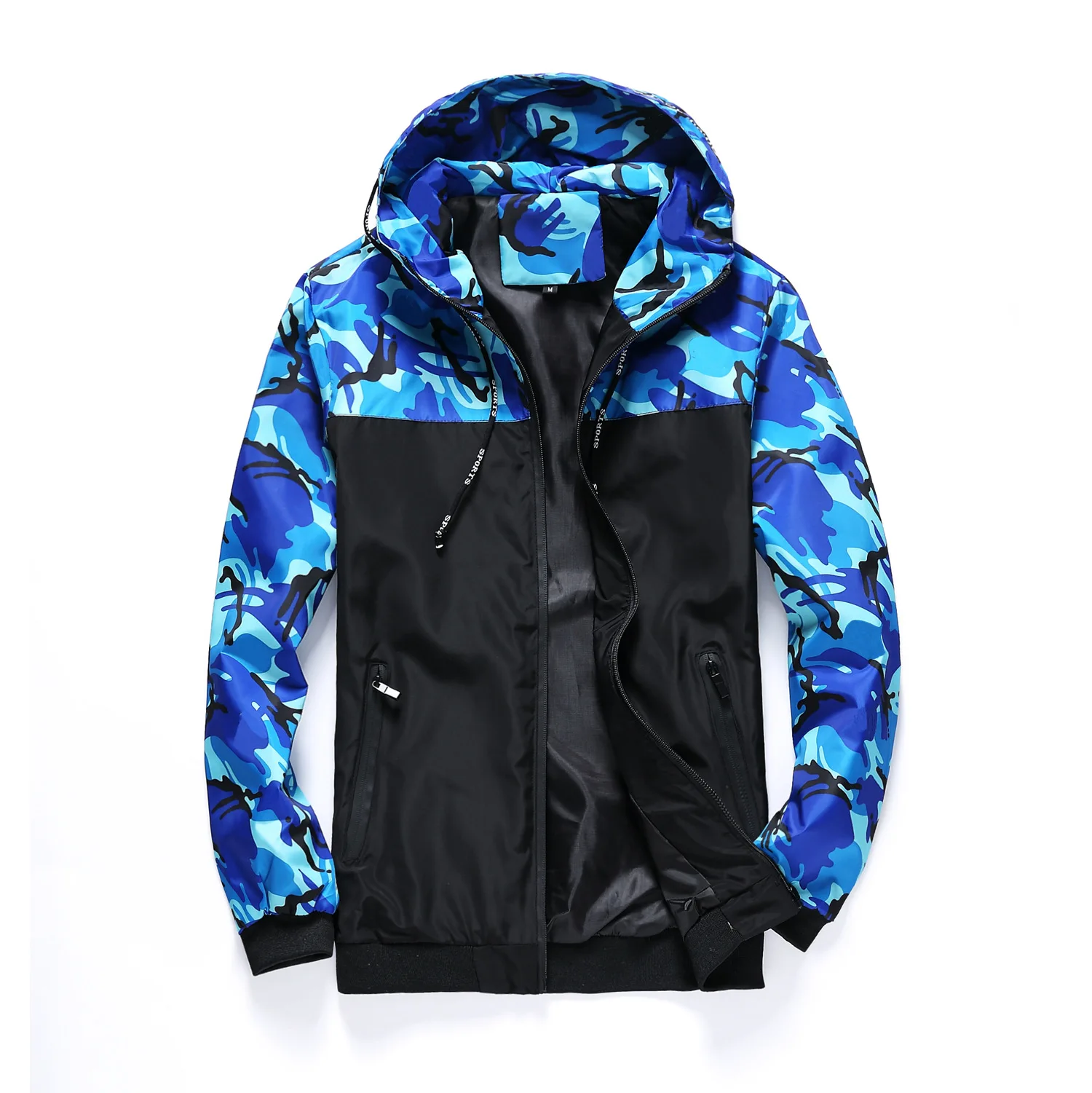 

Spring Blue Camouflage Jacket Man Hooded Patchwork Jacket Boy Casual Long Sleeve Oversized Camo Jacket Youth Thin Male Coat 5xl