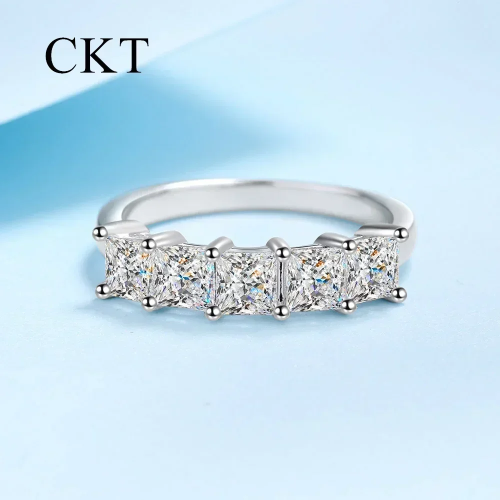 

18K White Gold Rings for Women Princess Square Row Diamond 2carat Moissanite Ring Platinum Pt950 Wedding Fine Jewelry Girlfriend